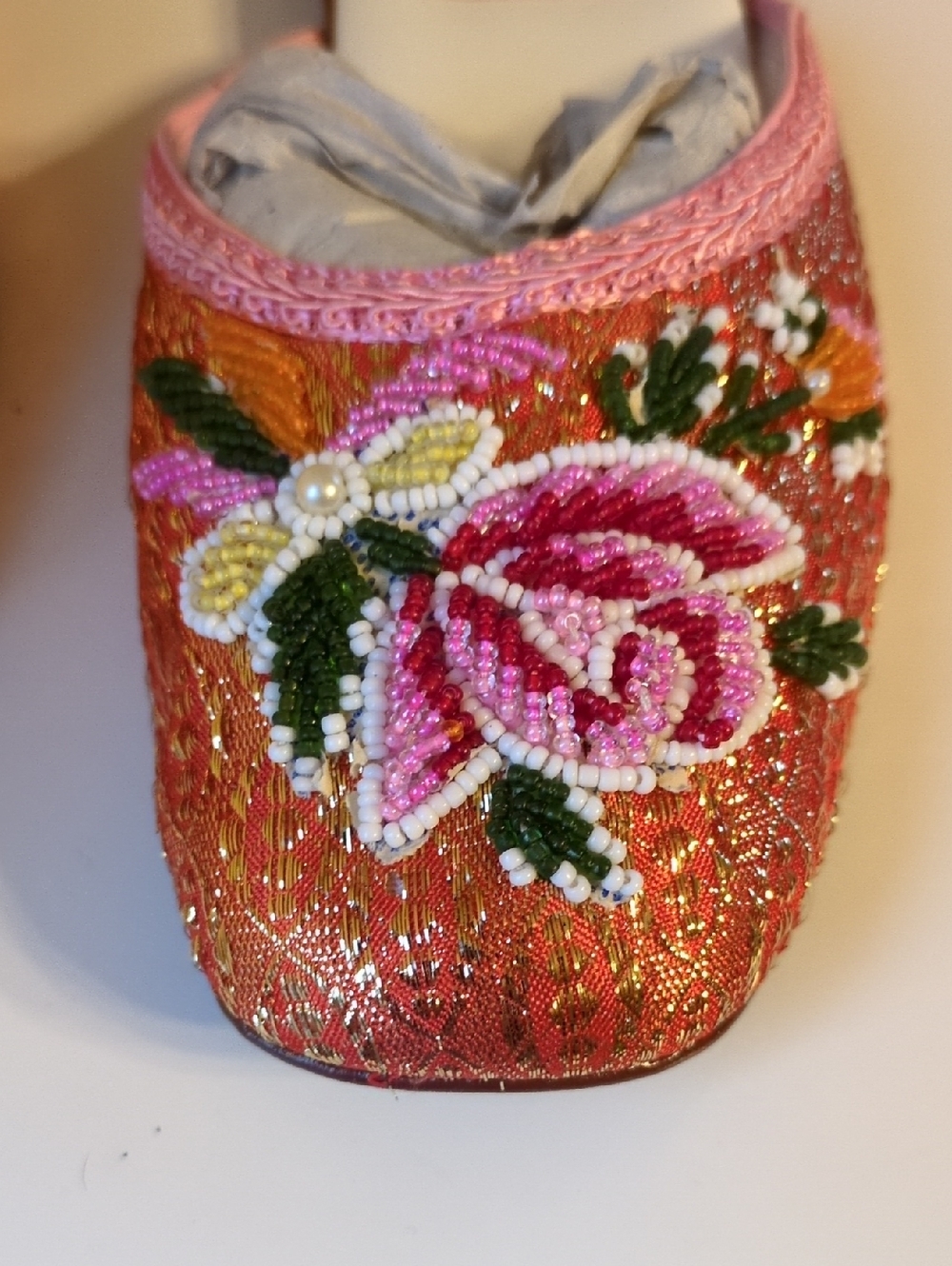 Beaded Floral Embroidered Slip-On - Pink & Gold
